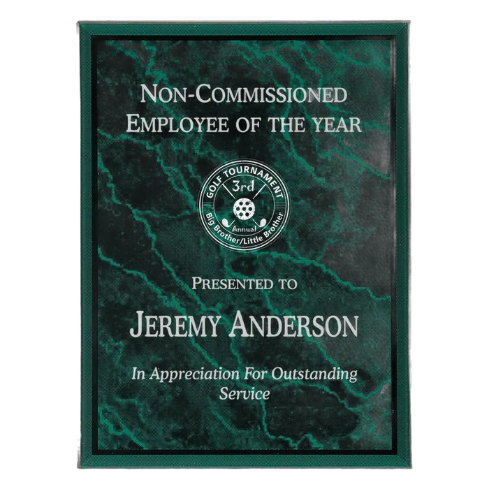 Medium Walnut Finish Plaque with Green Marble Acrylic Plaque Plate
