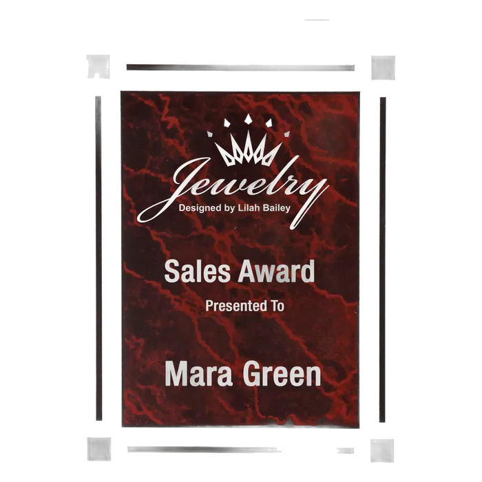 Large Red Marble Clear Plaque