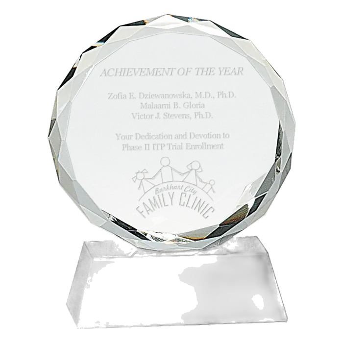 Round Facet Crystal on a Black Pedestal Base, 5"