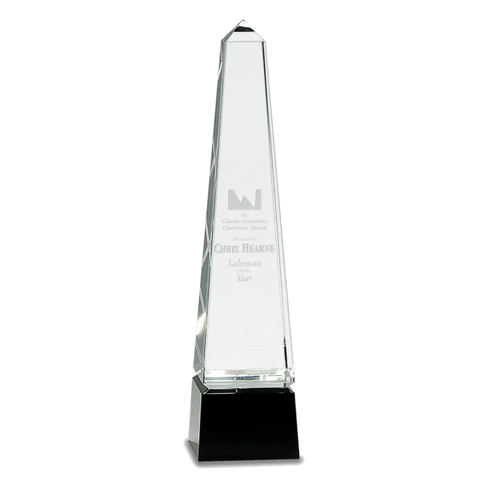 12" Crystal Obelisk on a Black Crystal Base