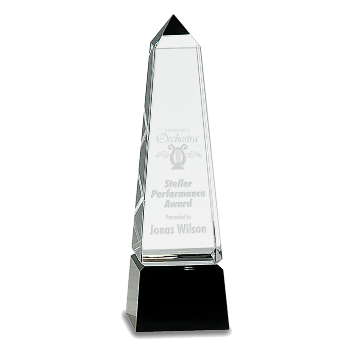 8" Crystal Obelisk on a Black Crystal Base