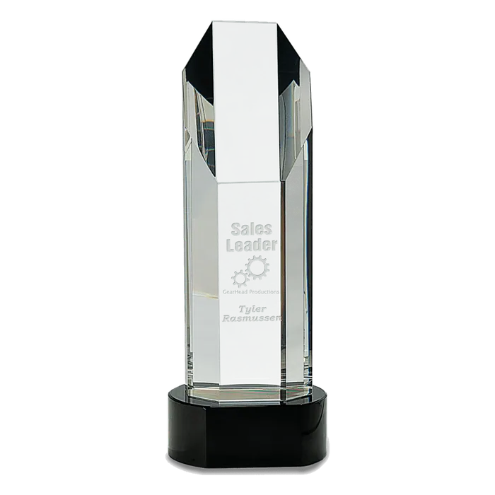 10 3/4" Crystal Octagon Slant-Top Tower on Black Crystal Base