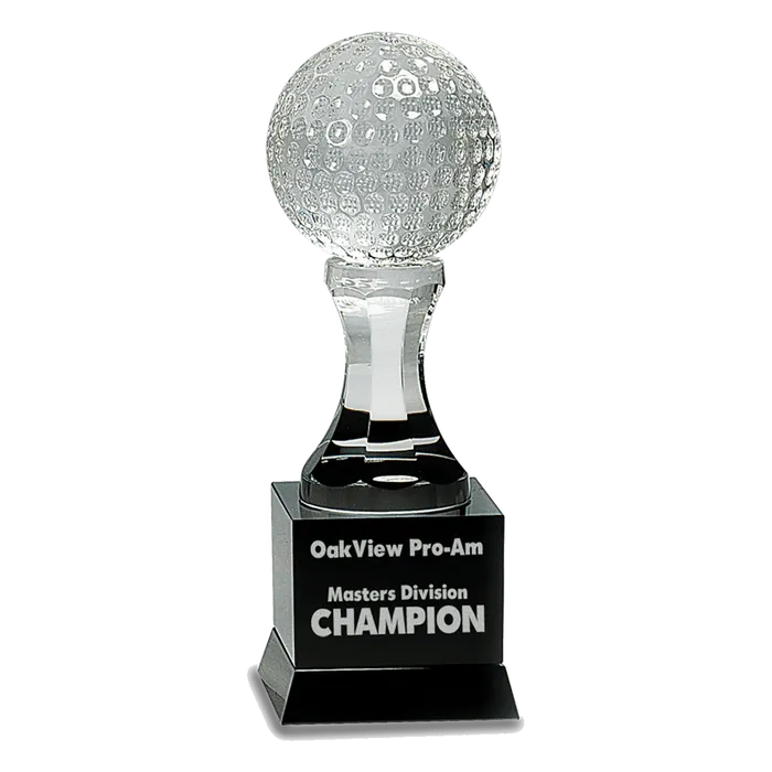 Crystal Golf Ball on Black Pedestal Base