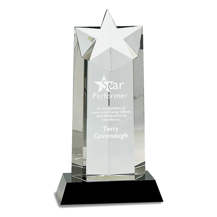 10" Crystal Star Column on a Black Crystal Base