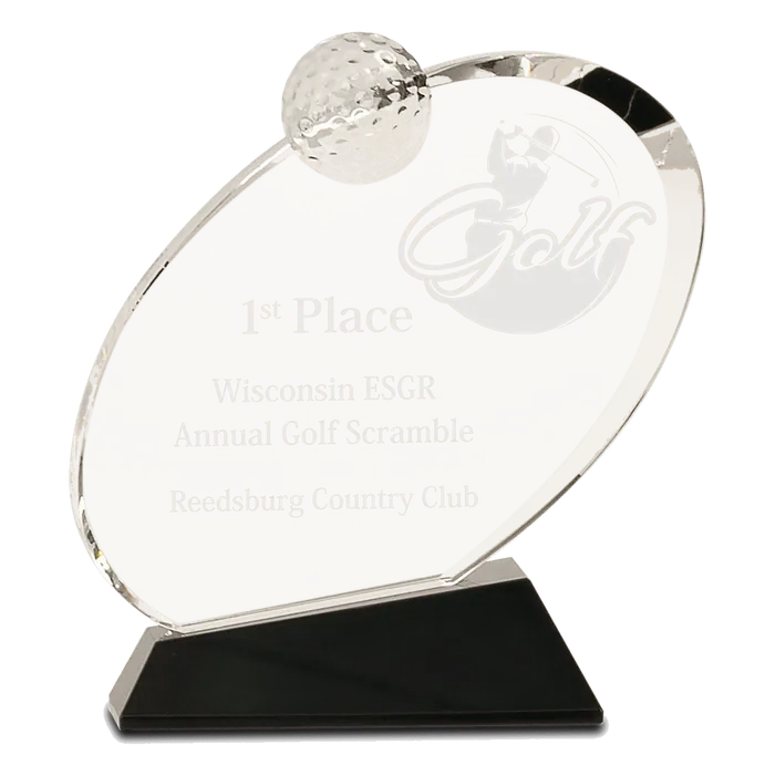 Crystal Oblong Golf Award, 6" x 6 1/2"
