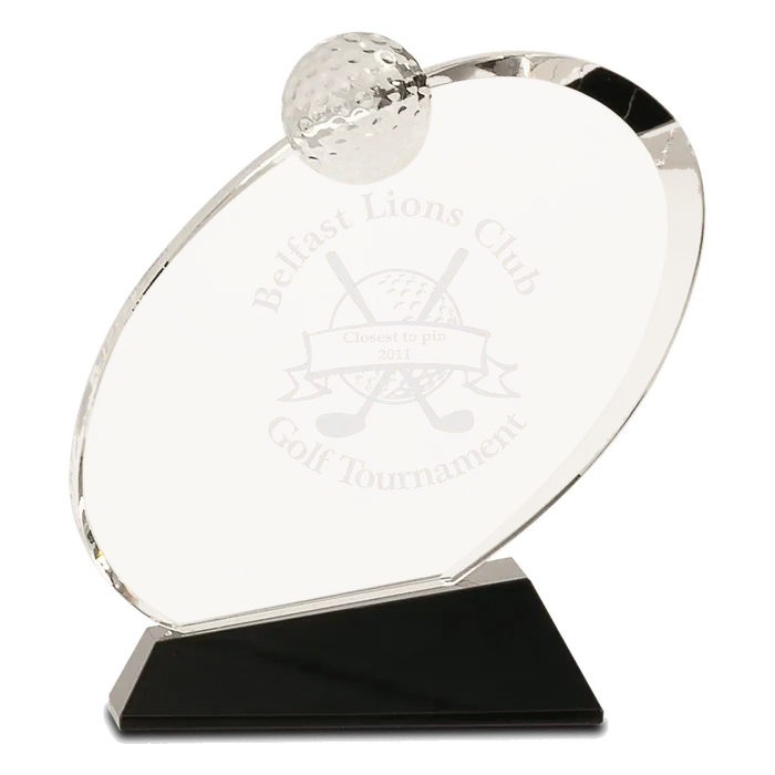 Crystal Oblong Golf Award, 5 1/2" x 6"