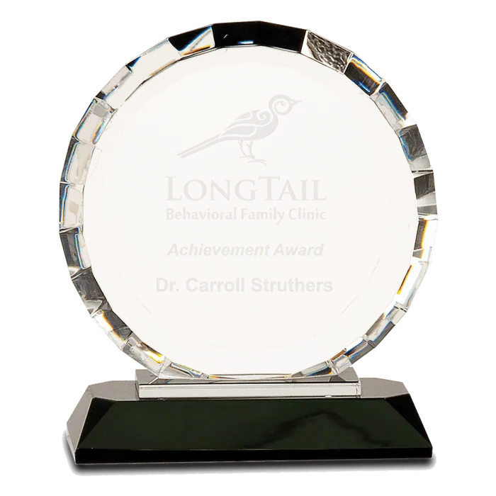 6" Crystal Round with Rectangle Facet on Black Crystal Base