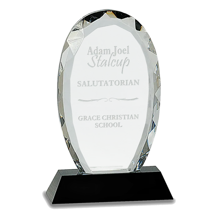 Small Oval Facet Crystal on Black Pedestal Base