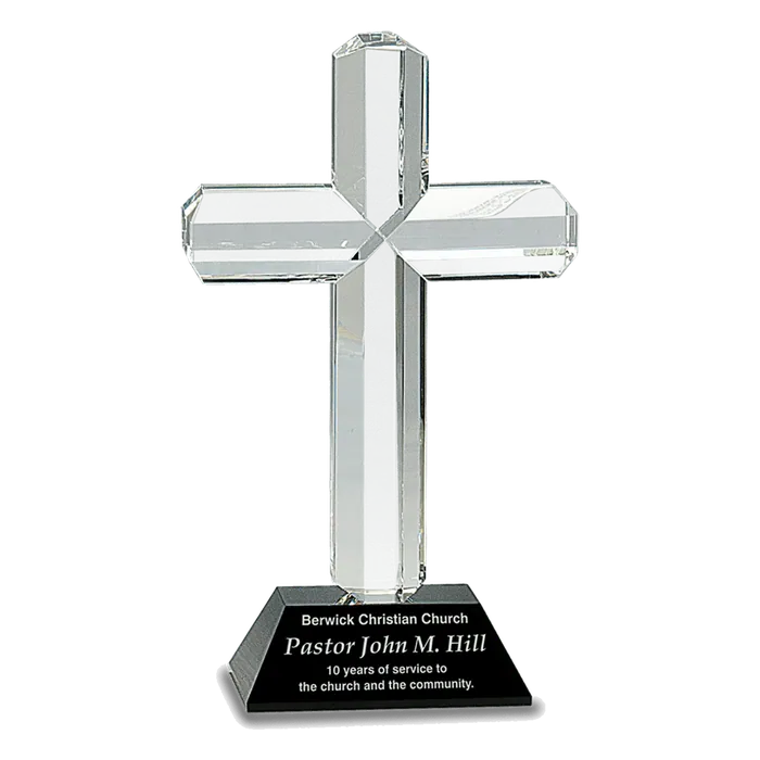 Crystal Cross on Black Pedestal Base