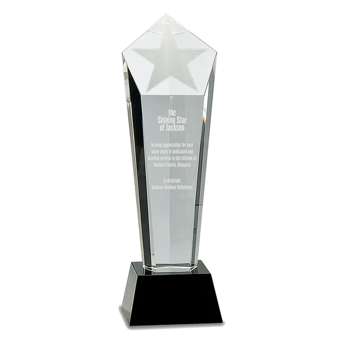 11 3/4" Crystal Frosted Star Column on a Black Crystal Base