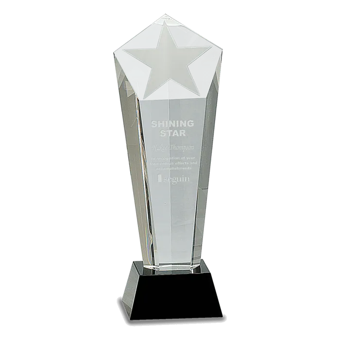 10 1/2" Crystal Frosted Star Column on a Black Crystal Base