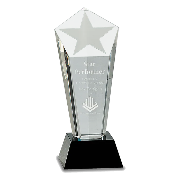 8 3/4" Crystal Frosted Star Column on a Black Crystal Base