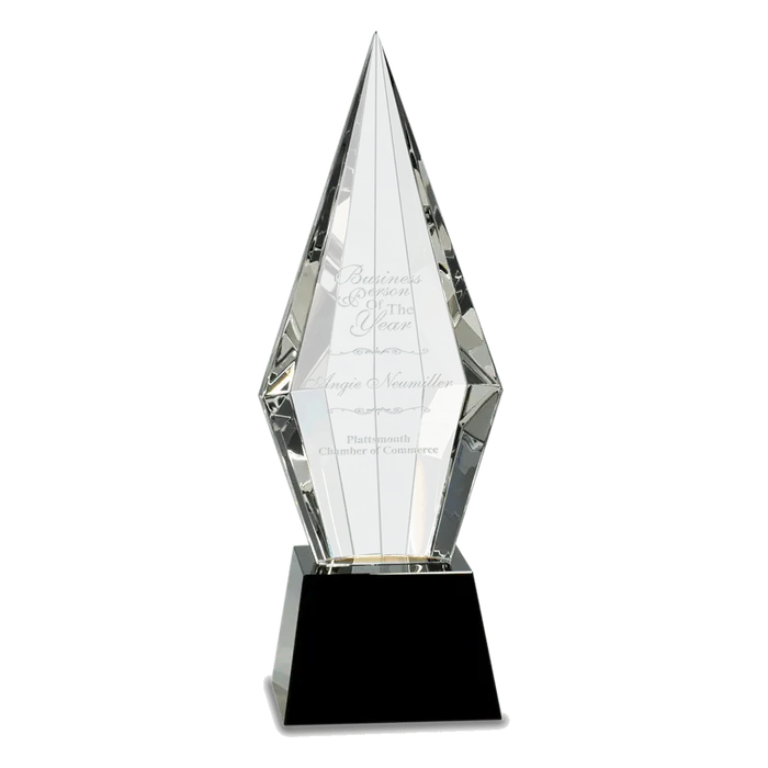 Obelisk Facet Crystal on a Black Pedestal Base