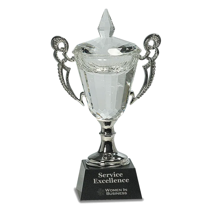 Crystal Cup with Silver Handles and Stem, 9 1/2"