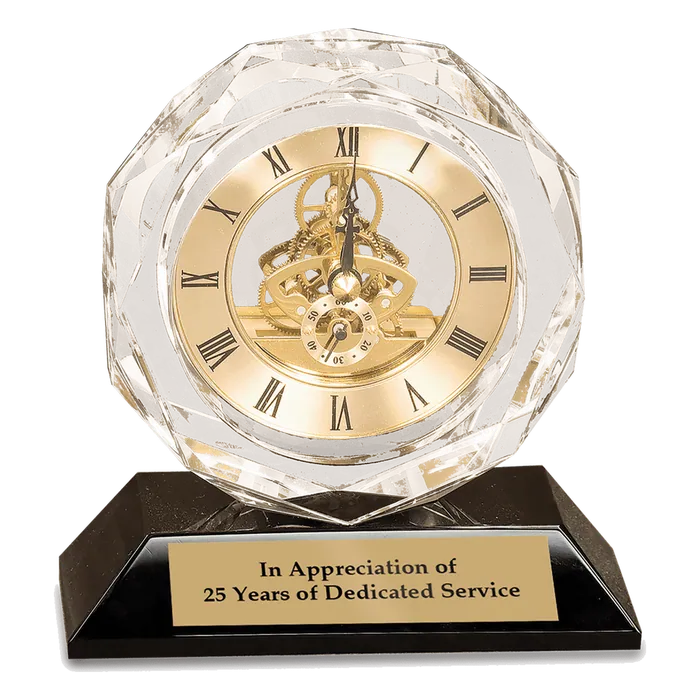 Premier Crystal Clock on Black Pedestal Base