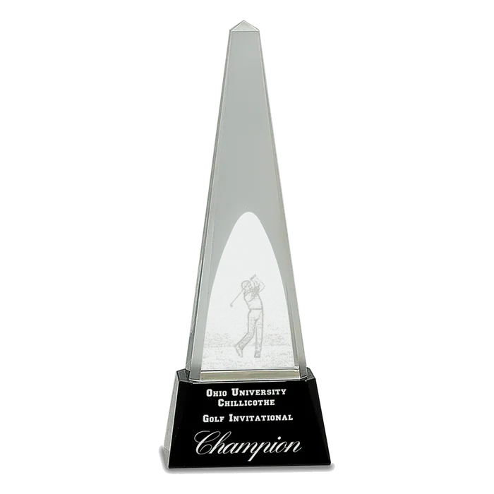 Clear Crystal Spire Golf Award with 3D Golfer, 10 1/4"