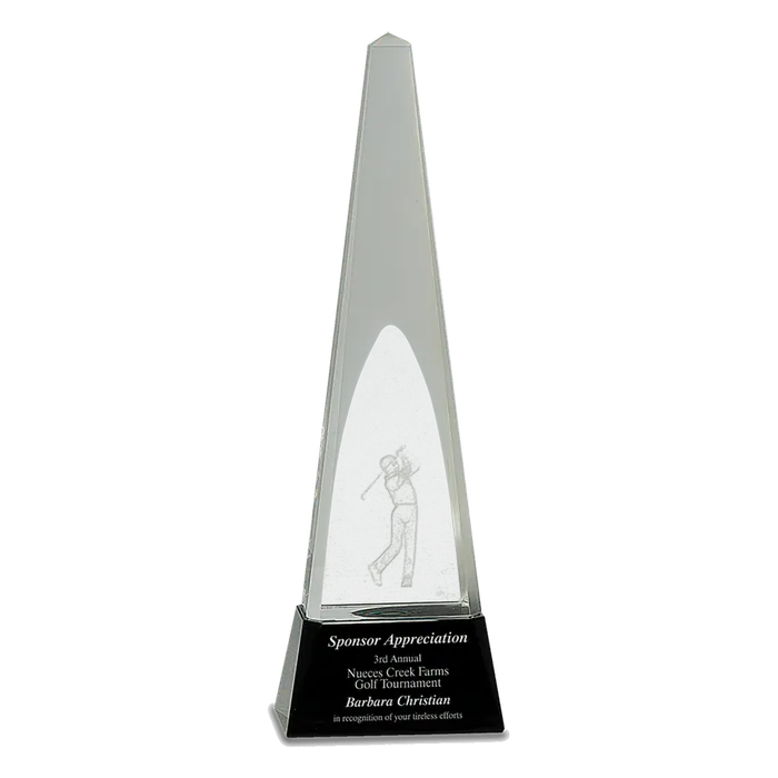 Clear Crystal Spire Golf Award with 3D Golfer, 11 1/2"