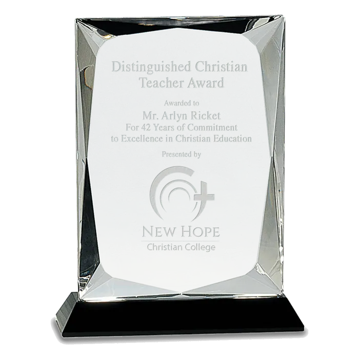 Clear Crystal Rectangle on a Black Base, 8"
