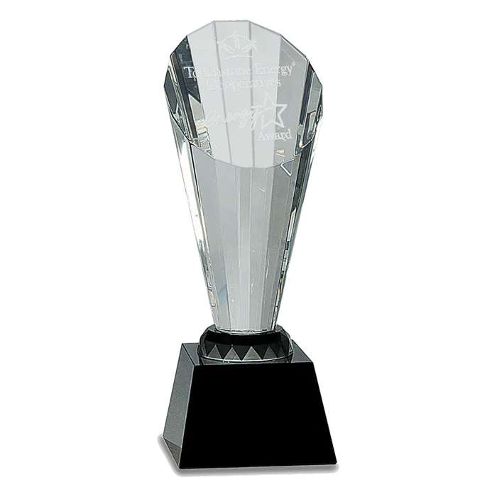 Clear Crystal Faceted Rising Spire on Black Base