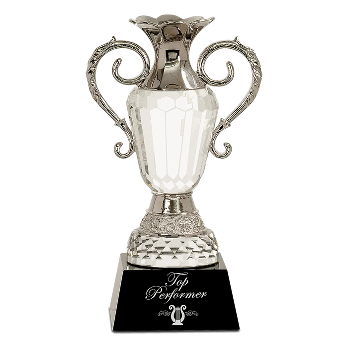 Crystal Cup with Silver Metal Handles, 10"