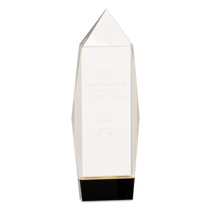 Large Clear Crystal Facet Rectangle on Black Base