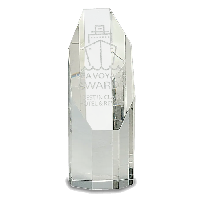 Clear Octagon Slant-Top Crystal Tower Award, 6"