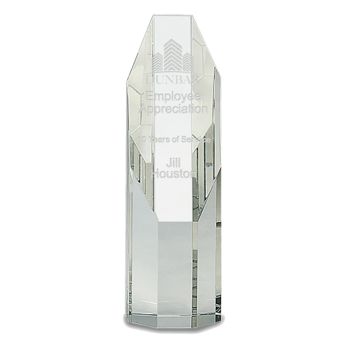 Clear Octagon Slant-Top Crystal Tower Award, 7 1/2"