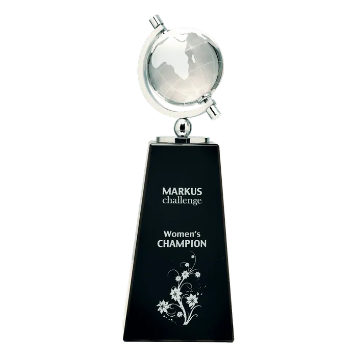 Crystal Spinning Globe on Black Pedestal Base