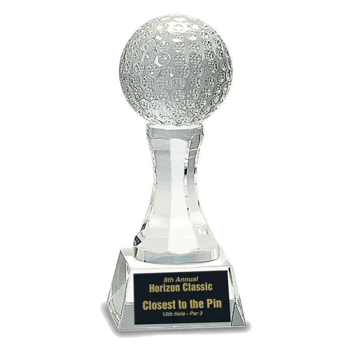 Crystal Golf Ball on Clear Pedestal Base, 6"