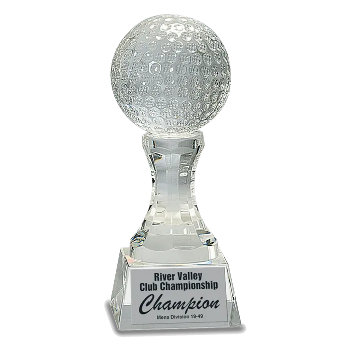 Crystal Golf Ball on Clear Pedestal Base, 7 3/4"