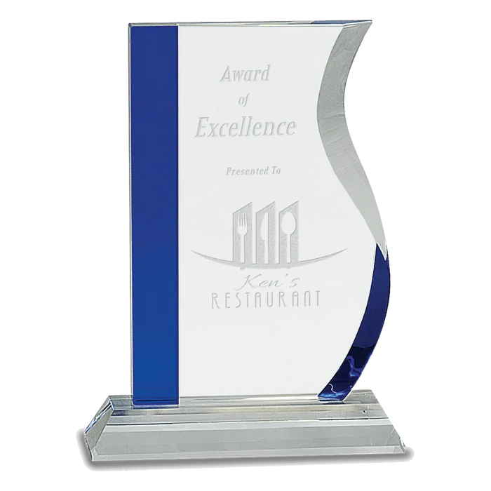 7 1/4" Crystal with Blue Edge on a Clear Crystal Base