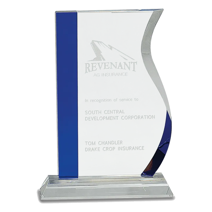 Blue Edge Crystal Wave on a Clear Base, 8 1/4"