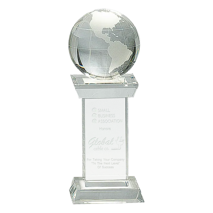 Crystal Globe on Clear Crystal Tower Base