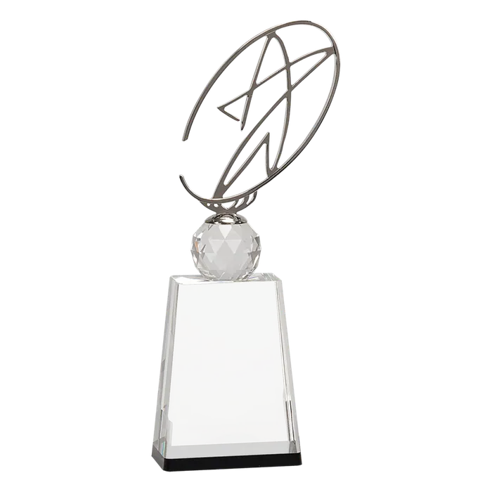 Large Clear/Black Crystal Award with Silver Metal Oval Star