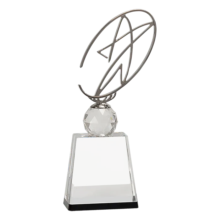 Medium Clear/Black Crystal Award with Silver Metal Oval Star
