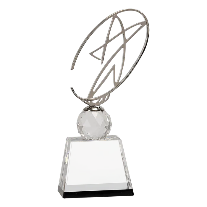 Small Clear/Black Crystal Award with Silver Metal Oval Star