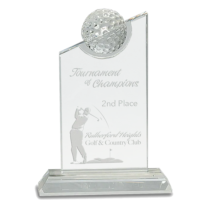 Clear Crystal Award with Inset Crystal Golf Ball, 5 1/2" x 7 1/4"