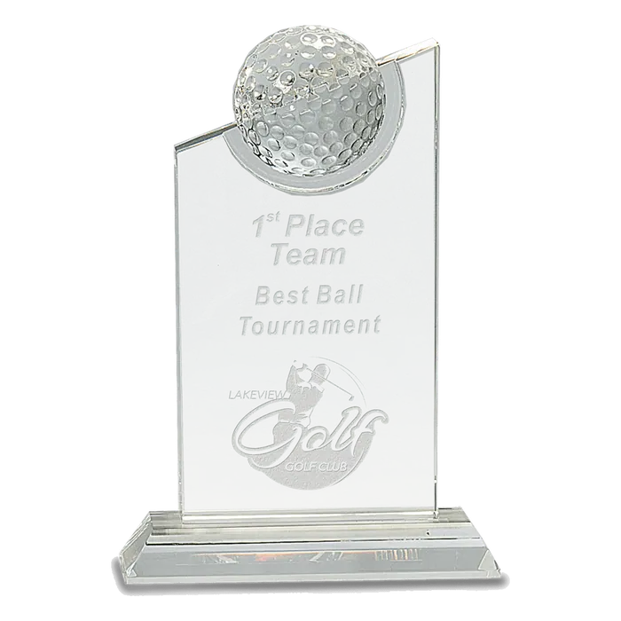 Clear Crystal Award with Inset Crystal Golf Ball, 6" x 18"