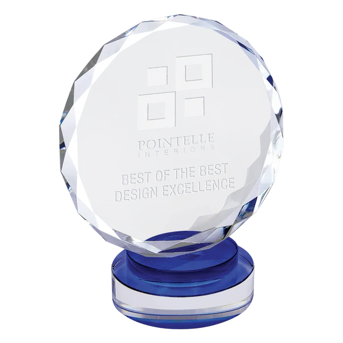 Large Round Crystal with Blue/Clear Base
