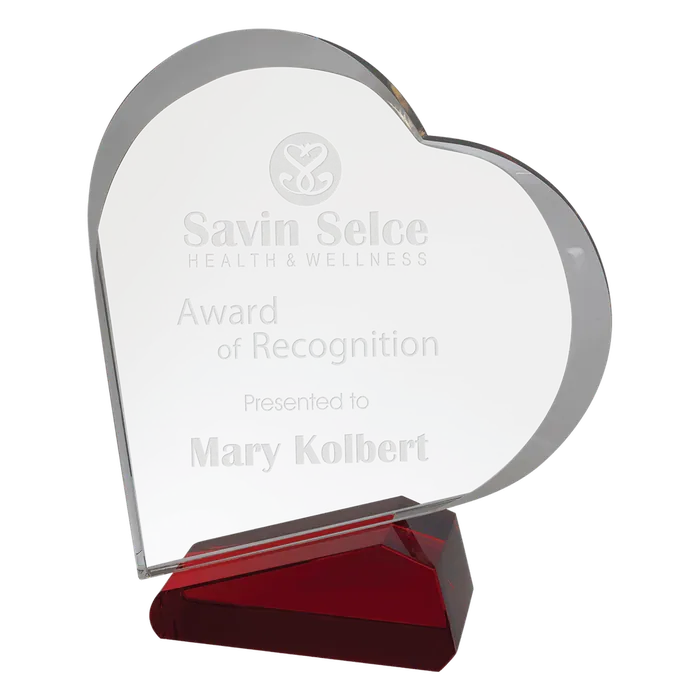 Clear/Red Crystal Slant Heart