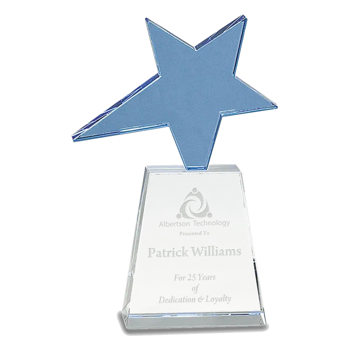 Blue Crystal Star on Clear Pedestal Base