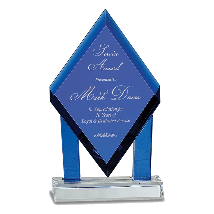 Blue Crystal Floating Diamond with Blue Columns on Clear Base