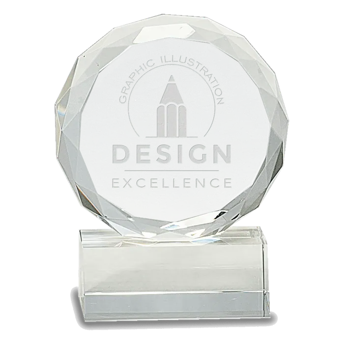 Round Facet Crystal on Clear Pedestal Base, 5"