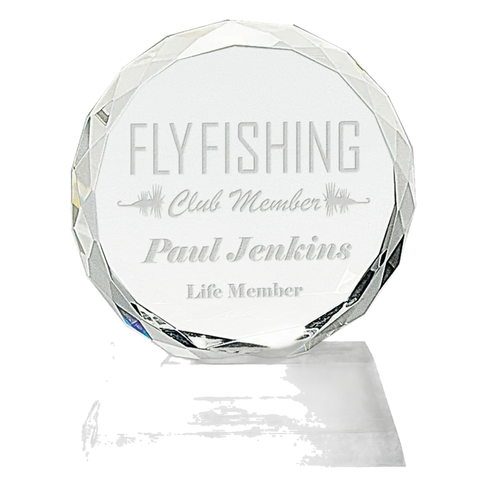 Round Facet Crystal on Clear Pedestal Base, 5", Style CRY249