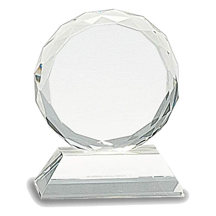 Round Facet Crystal on Clear Pedestal Base, 3"