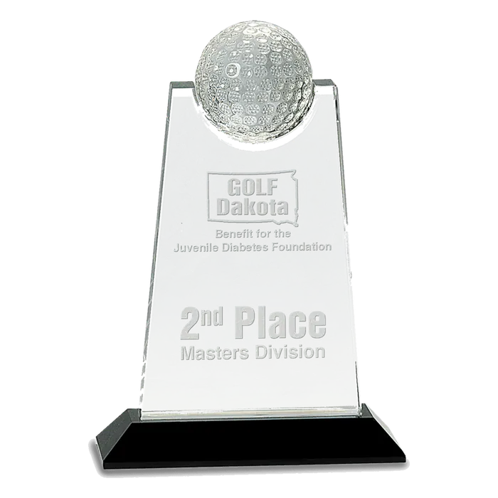 Clear Crystal Tablet with Inset Golf Ball on Black Pedestal Base