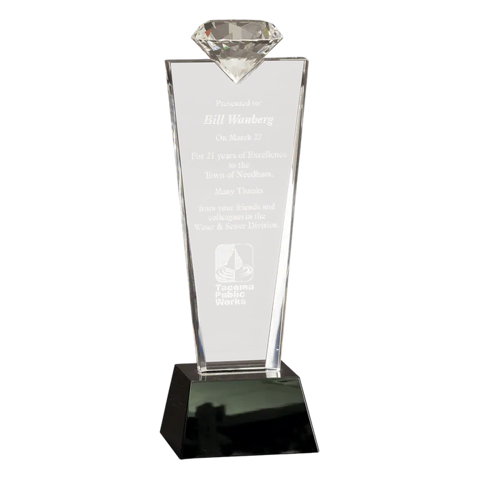 Crystal Diamond Top Award on a Black Pedestal Base