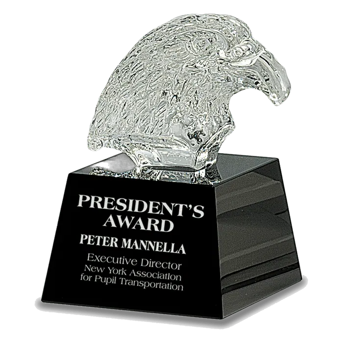 Clear Crystal Eagle Head on Black Pedestal Base