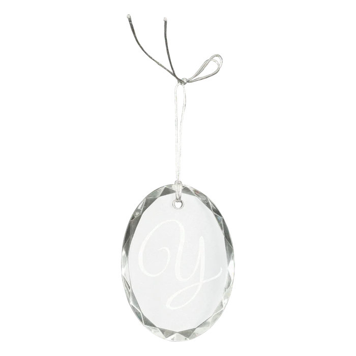 Facet Oval Crystal Ornament with Silver String Hanger