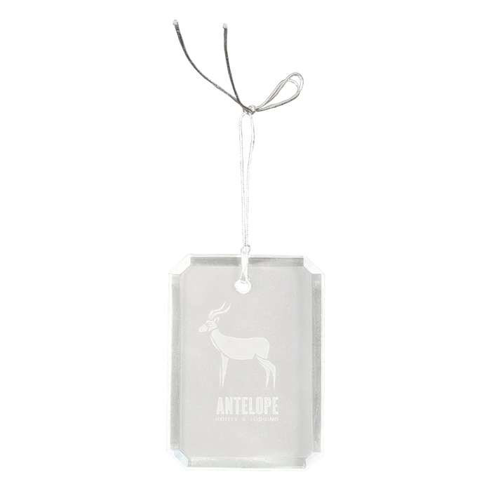 Crystal Clipped Corner Rectangle Ornament with Silver String Hanger